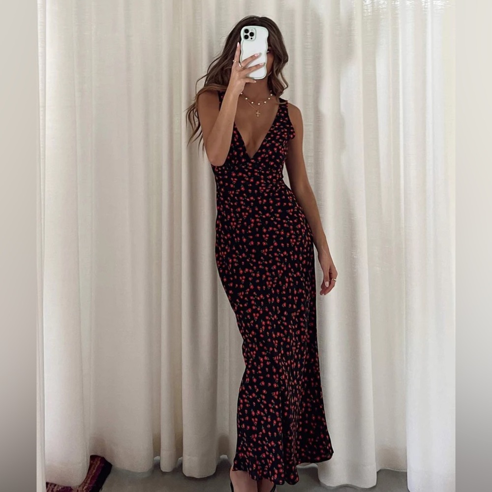 Princess Polly Nellie black and red floral dress